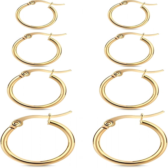 DESIGNICE 4 Pairs Gold Silver Hoop Earrings for Women Stainless Steel 14K Gold Plated Huggie Earrings Hypoallergenic Lightweight Earring(10-20Mm)