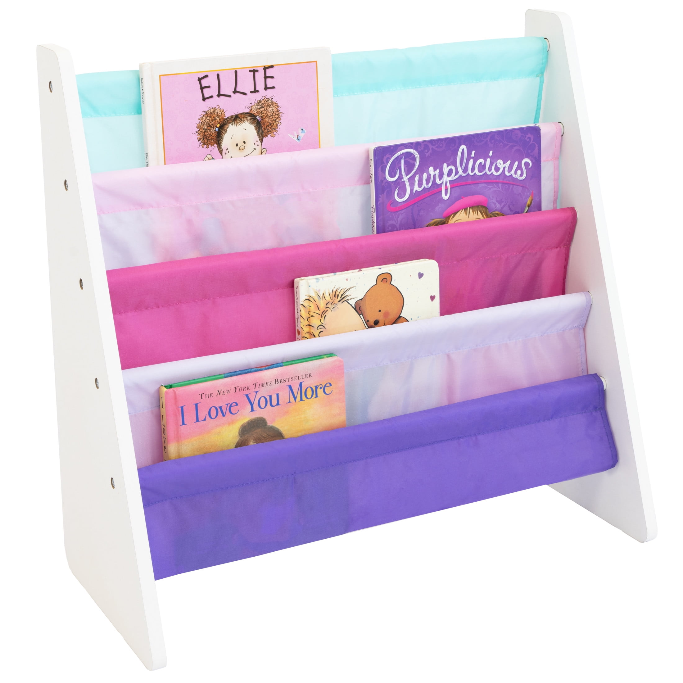Humble Crew Kids 4 Tier Book Organizer for Ages 3-8, White/Pink/Purple/Turquoise