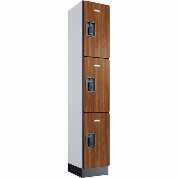 Global Industrial 290678 3-Tier 3 Door Digital Wood Locker - 12 x 15 x 72 in. - Cherry - Unassembled