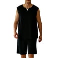 thumbnail image 3 of Ohufall Cotton Short Sets for Men Solid Color Sleeveless V Neck Loose Tops Elastic + Waisted Drawstring Fashion Shorts Casual 2 Piece Sets, 3 of 6
