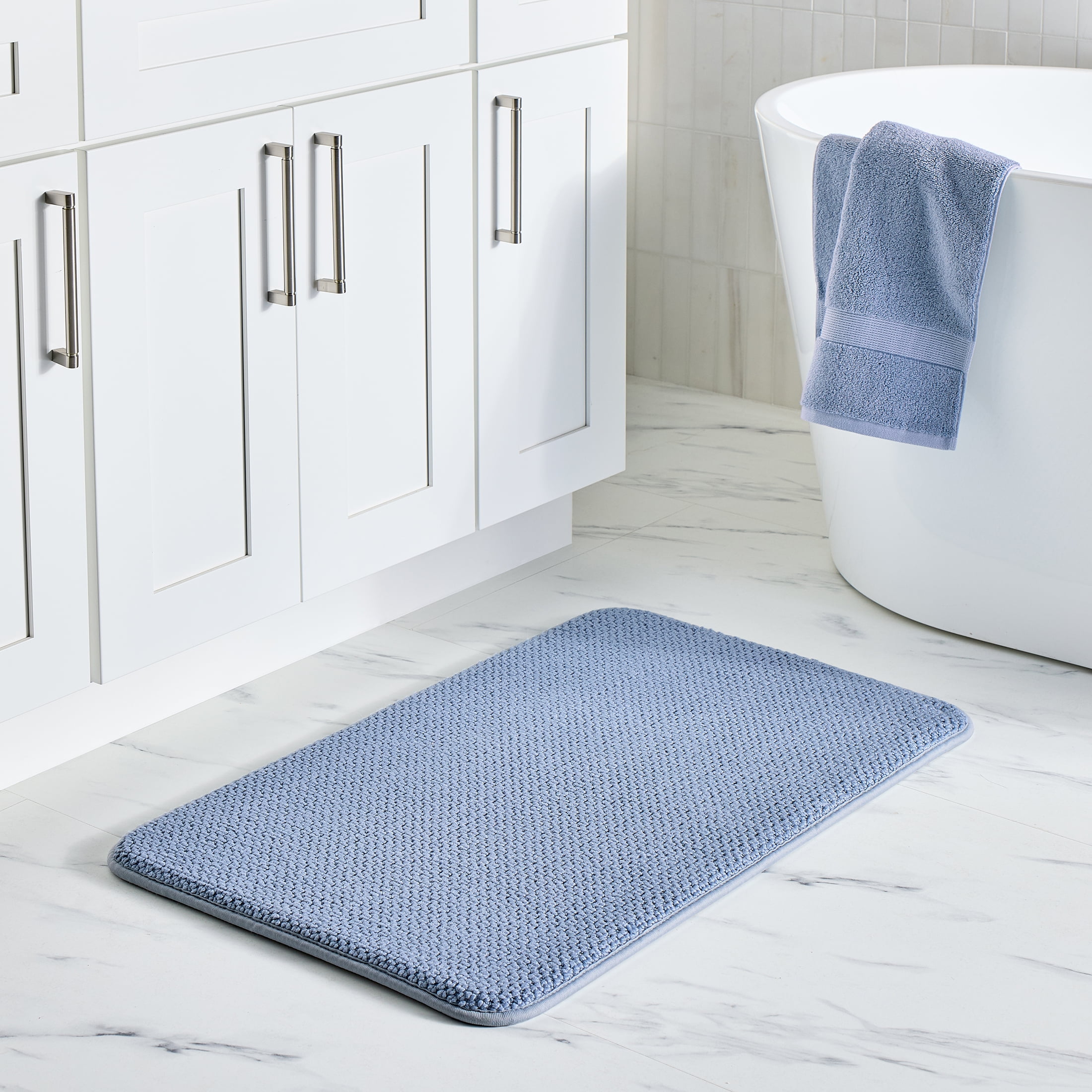 Better Homes & Gardens Signature Soft Cotton Memory Foam Bath Rug, Blue Silver, 20" x 34"