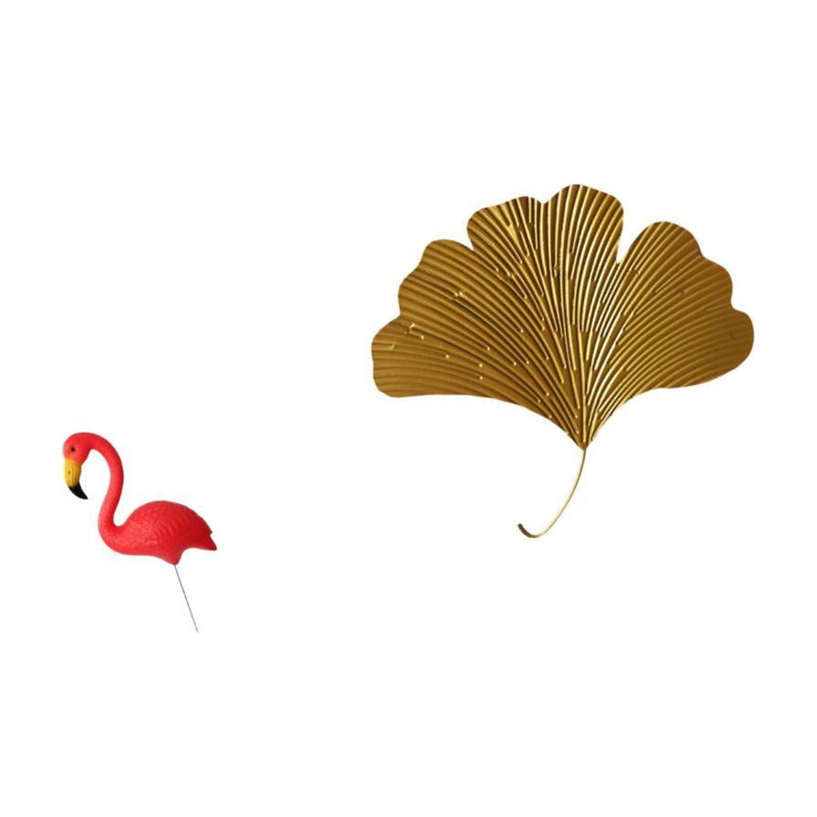 Flamingo Garden Stake Statue Leaf Wall Sculpture Wrought Iron Material for Yard Living Room Office Decor