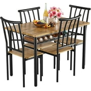 IDEALHOUSE 5 Piece Dining Table Set for 4, Kitchen Table and Chairs for 4 with Storage Rack, Metal and Wood Rectangular Dining Room Table Set for Kitchen, Dining Room, Dinette, Rustic Brown