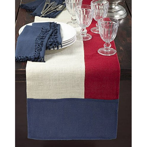 American Flag Design Color Block Jute Table Runner