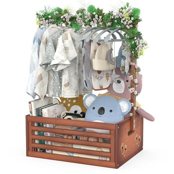 Bamboo Baby Shower Crate Closet Organizer, Celebration Party Bin with Handle Storage, Bamboo Gift Crate Box, Welcome Bundle for Newborns, Thoughtful Presents for New Parents (Brown)