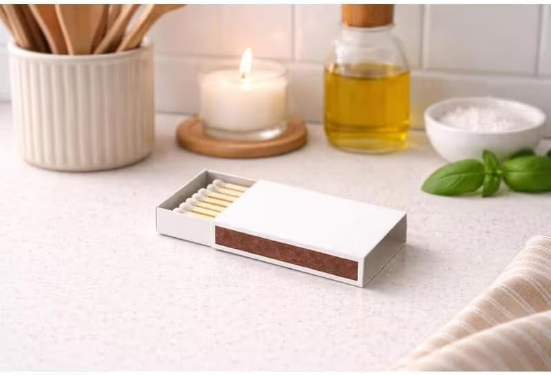 50 Plain White Matchboxes with Side Strike Strip – Mini Safety Matches, Bulk Matchboxes for Party Favors, Weddings, Home Use, Events, Crafts & Emergency Kits