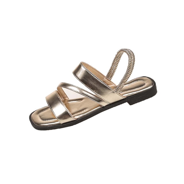 Sandalias Planas con Correas de Tobillo Sandalias de Espalda Elásticas de Pie Abierto de Tamaño Más de las Mujeres, Zapatos de Verano Casuales de Suela Suave para la Playa Y el Uso Diario