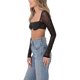 thumbnail image 3 of VISgogo Mujeres Casual Crop Tops, Color Sólido Manga Larga Malla Patchwork Slim-Fit Backless Tops VISgogo moda, 3 of 5