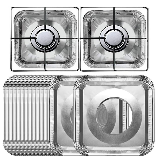 TSV 40pcs Square Stove Burner Covers, Disposable Aluminum Foil Bib