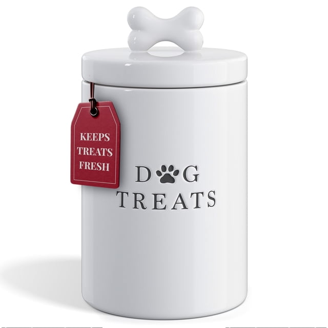 Recipiente para golosinas para perros Barnyard Designs, tamaño grande, cerámica, color blanco