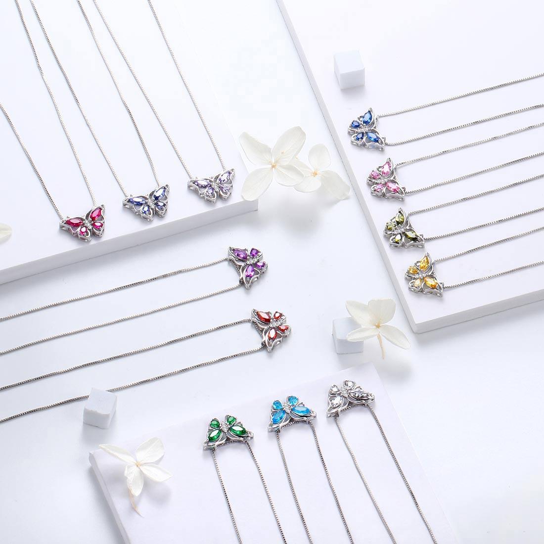 Juwaliy August Birthstone Butterfly Necklace in Sterling Silver photo 4