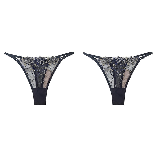 (2-Pack) Rinsvye Womens Large Size Stash Womens Embroidered Hollow Mesh Maternity Support Seamless Seductive Womens Thong Panties