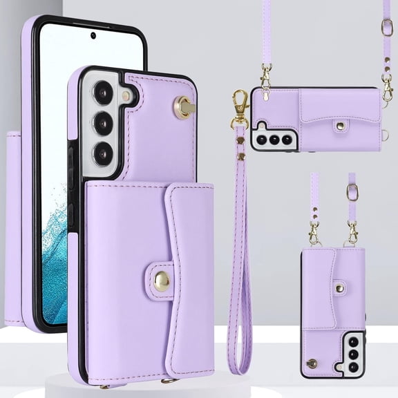 Phone Case for Samsung Galaxy S22 Plus S22 5G Wallet Cover with RFID Blocking Credit Card Holder Wrist Crossbody Strap Lanyard Stand Leather Cell S22 5G S22plus 22S S 22 22 Women Purple
