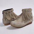 thumbnail image 5 of FRSASU Women's Faux Suede Fringe Ankle Booties Back Zipper Closure Moccasin Toe Low Wedge Heel Short Boots Beige, 5 of 9