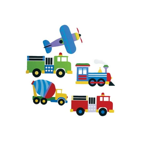 Wallies Peel & Stick Olive Kids Trains, Planes & Trucks, 2 sheets 15.5" x 19.5"