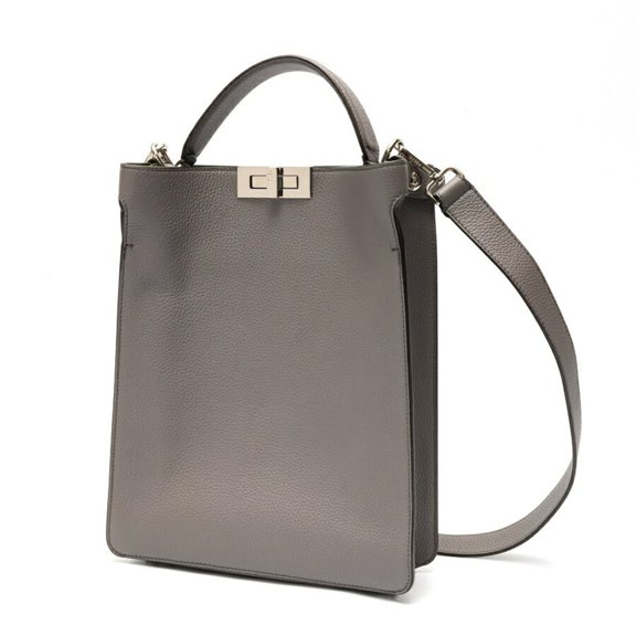 Pre-Owned Fendi Peekaboo X-Lite Small Shoulder Bag 7VA611, Selleria Leather, Gray