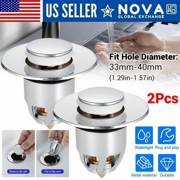 2Pcs Universal 2 In 1 Bathroom Sink Stopper Pop Up Bathroom Sink Drain Strainer