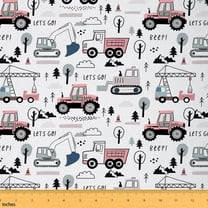 Castle Fairy Car Theme Fabric by the Yard 1 Yard for Children,Cartoon Excavator Home Decor Fabric by the Yard,Equipment Car Room Decor Fabric by the Yard,Microfiber Bedroom Decor
