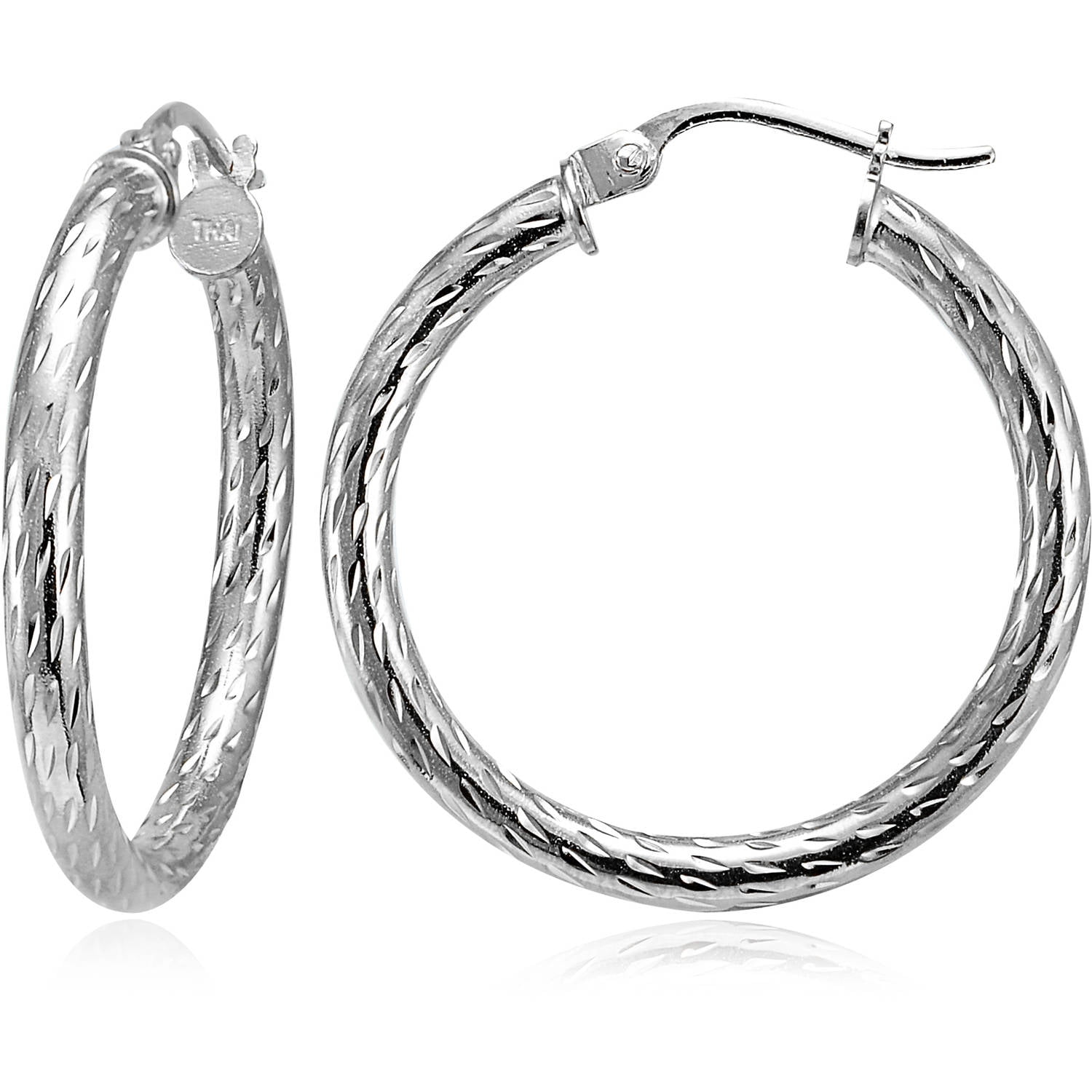 Sterling Silver 2.5mm DiamondCut Round Hoop Earrings, 30mm