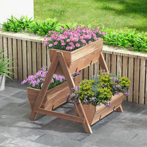 Moccha Vertical Raised Garden Bed, 3 Fir Wood Planter Boxes for Flowers Vegetables Herbs, Freestanding Flower Bed with Drainage Holes, Elevated Garden Planter for Indoor Outdoor (26" x 29" x 29")