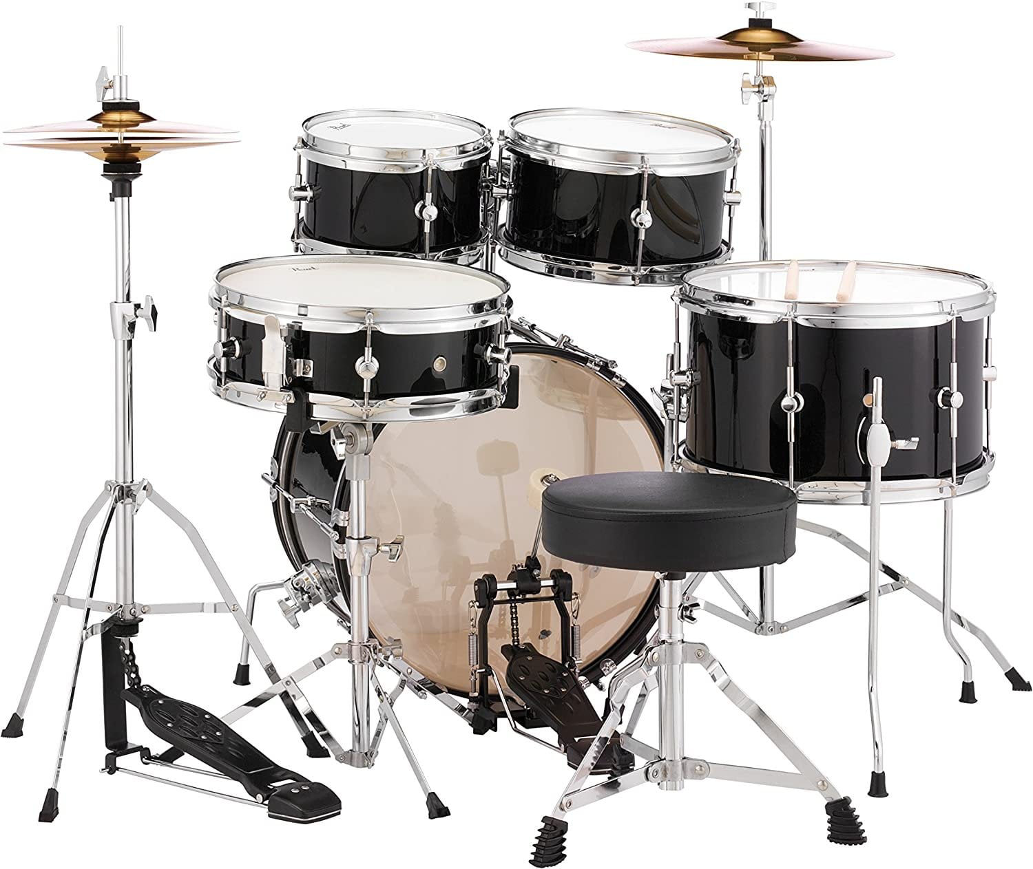 Pearl Roadshow Junior 5-Piece Drumset w/ 16" Bass Drum, Hardware & Cymbals - Jet Black