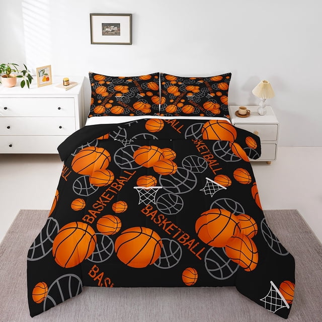 Erosebridal Gaming Basketball Bedding Sets Queen with Comforter,Ball Game Duvet Insert,Sport Room Decor,3-Piece