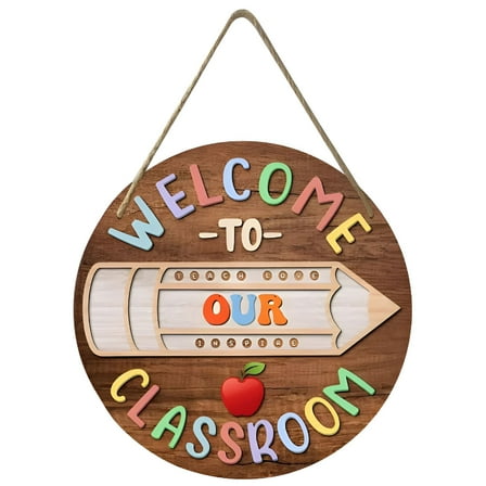 LAMIRO Decorative Signs,Welcome Sign for Classroom Door Decorations,Round Wood Sign,Back to School Bulletin Board for Elementary Teacher Supplies