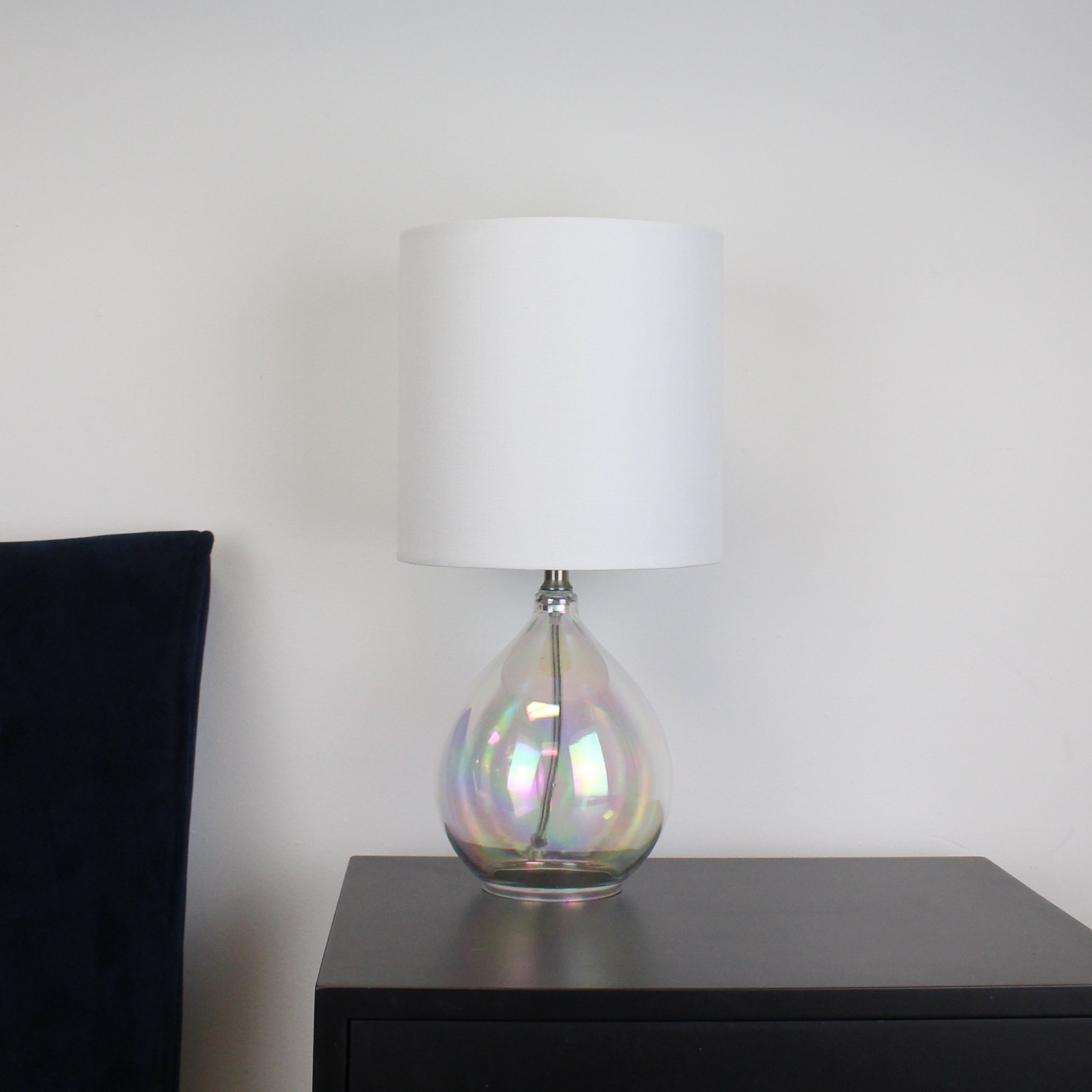 Mainstays Iridescent Glass Lamp with White Shade, 16"H
