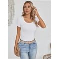 thumbnail image 6 of Womens Tops Summer Square Neck Short Sleeve Shirts Ribbed Knit Slim Fitted Tshirt Casual Tees Clothing, 6 of 7