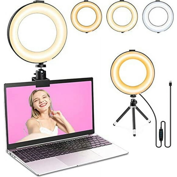 6.3'' Ring Light for Laptop, Video Conference Lighting Kit, Tripod with Ring Light for Computer/Webcam Lighting/Zoom Meeting/Remote Working/Live Streaming/Tiktok, 3 Colors & 10 Brightness Level