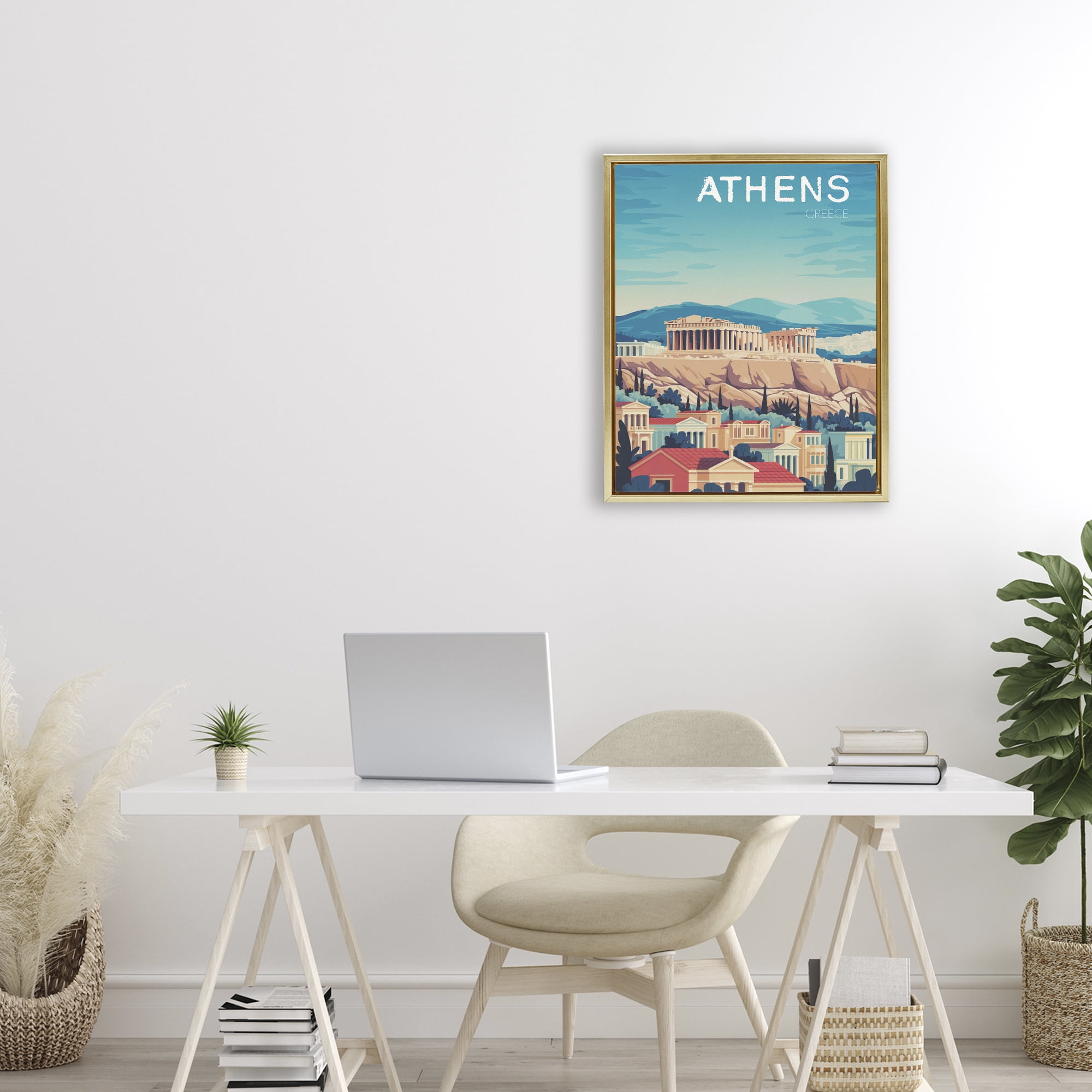 Stupell Industries Athens Topography Cityscape Gold Framed Floater Canvas Wall Art, design by Andreas Magnusson