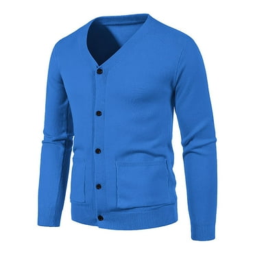 tzhuwd Men Casual Fashion Knitted Cardigan with Button Autumn and Winter V-Neck Sweater Loose Comfort Solid Color Coat