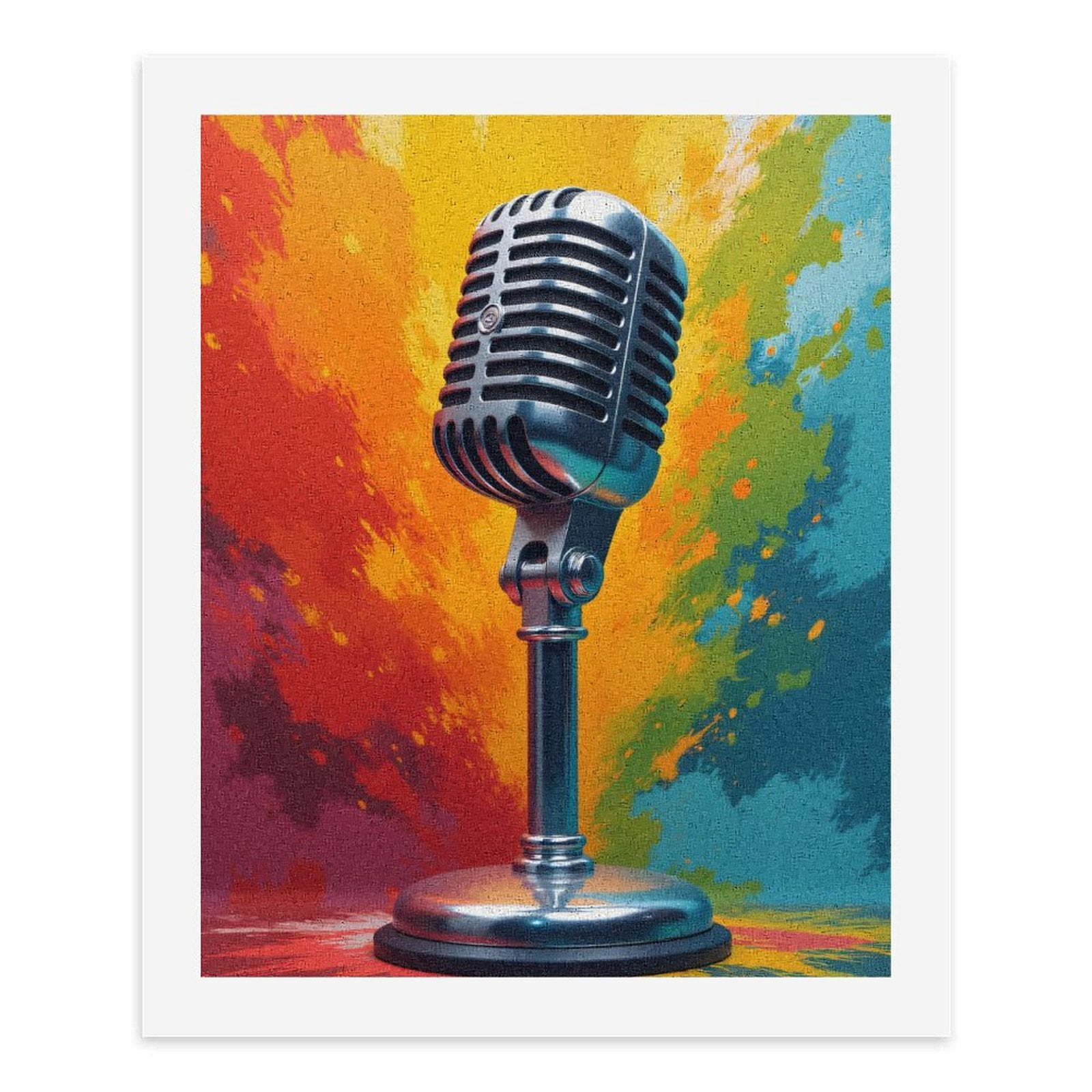 Paint by Numbers Kit for Adults, Retro Microphone Colorful Splash Paint by Numbers, Easy Paint by Numbers Kit for Adults Beginner, DIY Adult Paint by Number Kits on Canvas, Home Decor