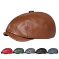 thumbnail image 3 of dianhelloya Warm hat Wide Brim Round Dome Windproof Beret Hat Male Retro Octagonal Painter Faux Leather Hat Fashion Accessories Red, 3 of 8
