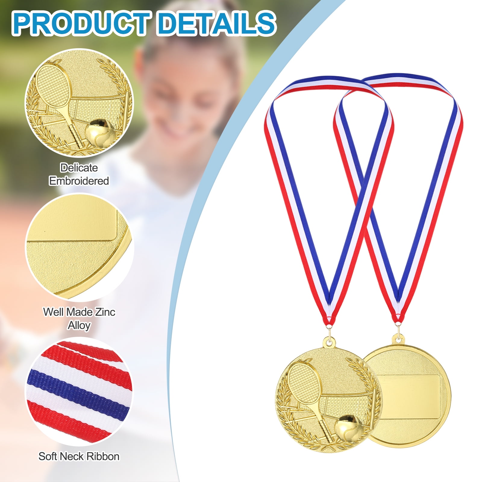 Uxcell 2.7" Gold Tennis Medals, 3Pcs Tennis Award Medals