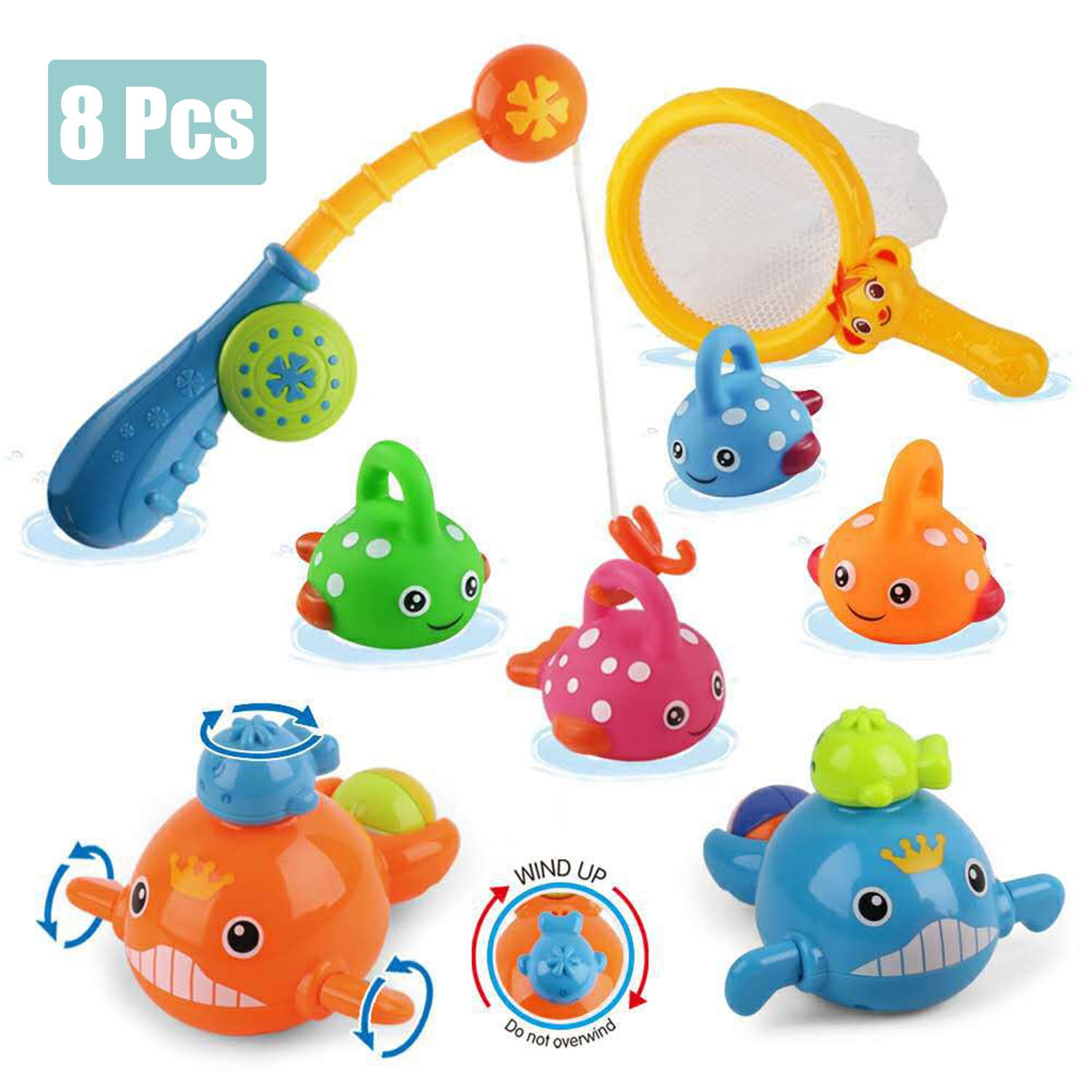 2 PCS WIND UP AIR INFLATION Fishing Game Set Bath Toy Fish Catch 