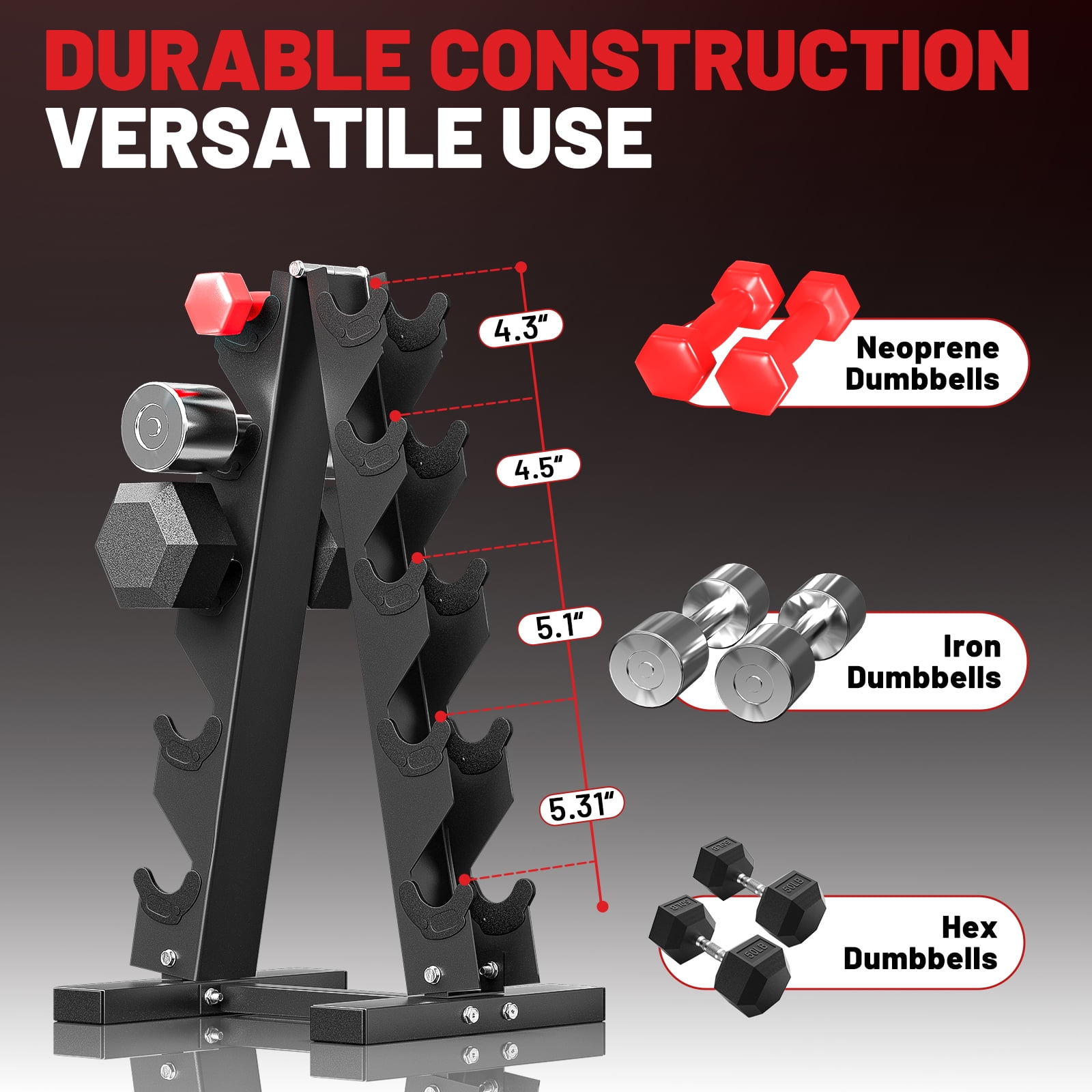 ROALW A Frame Dumbbell Rack Weight Rack Stand Dumbbell Weight Storage for Home Gym (5 pairs)
