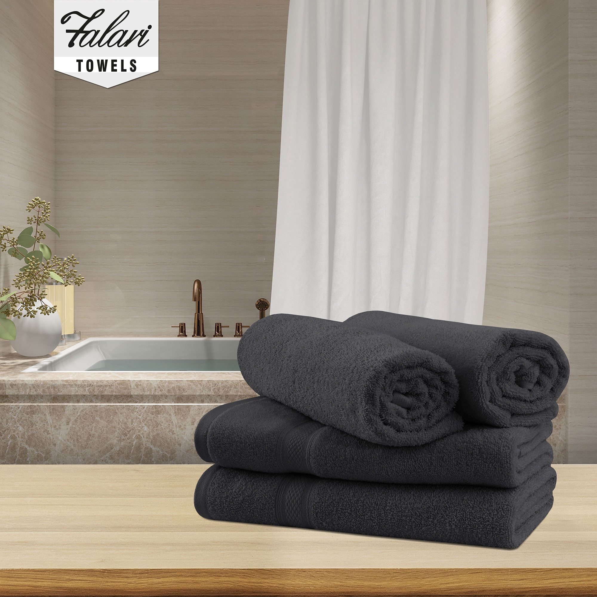Falari Premium Bath Towel Set 100% Ring Spun Cotton Towels for Home Hotel Spa Extra Large 27x54 Maximum Softness and Absorbency 4-Pack Dark Gray