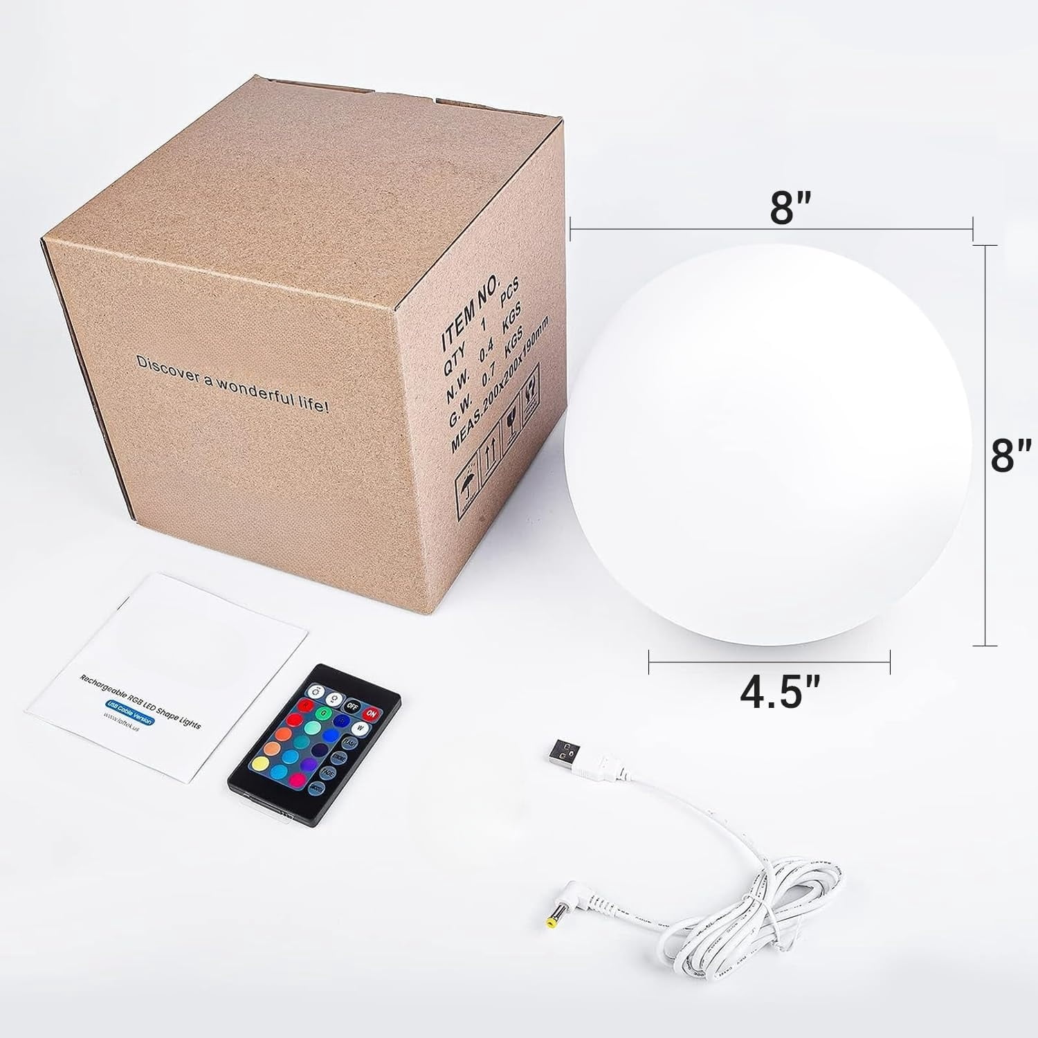 LED Night Light Ball, 6/8/12-inch 16 RGB Colors and Dimmable Globe Light with Remote, Upgraded Folding Handle, Seamless Matte Housing, Rechargeable IP65 Floating Pool Light, for Nursery or Decor