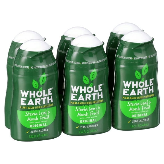 Whole Earth Sweetener Stevia Monk Fruit Liquid Sweetener Squeeze Bottle Original 1.62 Ounce, Pack of 6