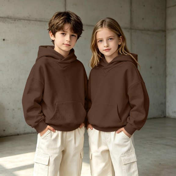 Kinrui Teen Girl Oversized Hoodies Y2k Hooded Neck Sweatshirts Youth Tween Hood Pullover Tops with Pocket for Back to School Brown 13 Years