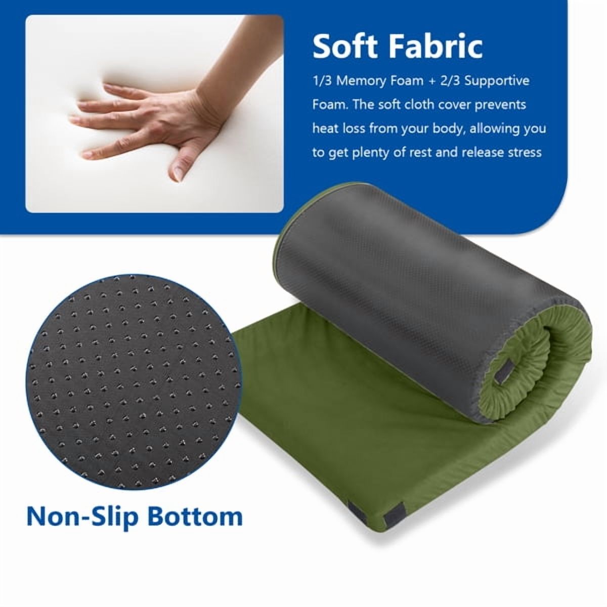 Alvantor 2.5 Inch Memory Foam Floor Mattress, Roll up Sleeping Pad with Carry Bag, Portable Guest Bed, Army Green, 75 x 30 in