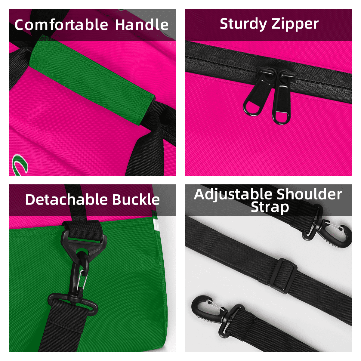 Jiaoprinted Personalized Cheer Bag, Custom Sport Duffel Bag with Name, Customized Cheerleader Dance Bag, Sport Gym Bag Overnight Weekender Bags, Pink Green