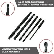 Hyper Tough 5-Piece1/4-inch Hex Shank Drill Bit Set, Black Oxide