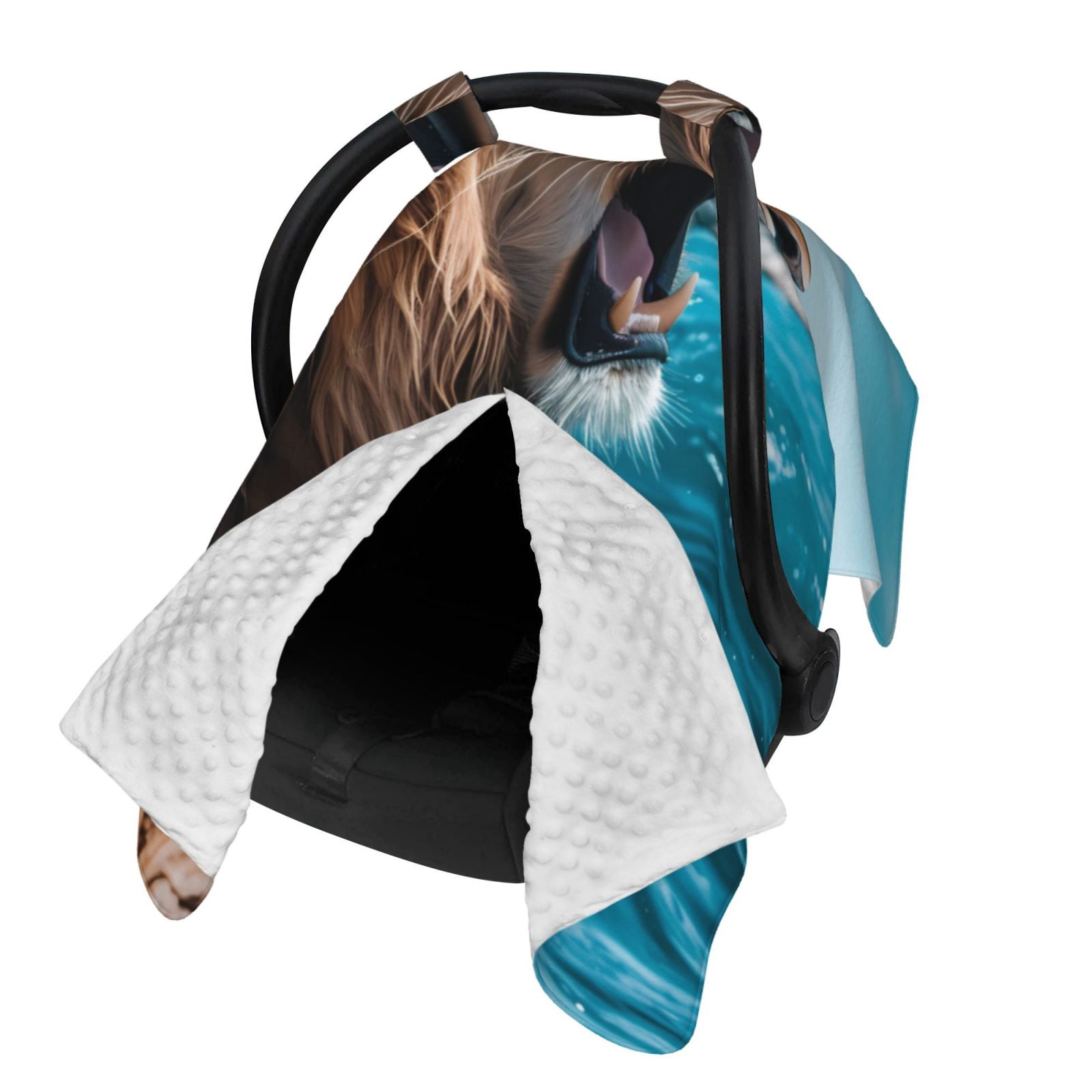 Naloa Ice Blue Coastal Lion Baby Car Seat Cover, Breathable Baby Carrier Cover, Multiuse Baby Carrier Cover & Nursing Breastfeeding Cover