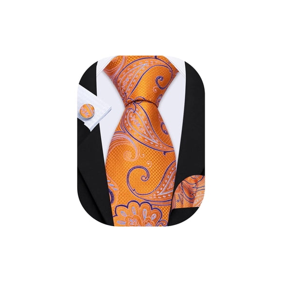 Set de Corbata de Seda Paisley Naranja Barry.Wang 150 cm