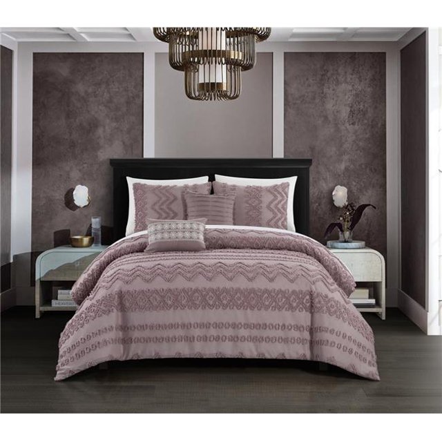 Chic Home BCS25814-BIB-US 9 Piece Larson Comforter Set, Plum - Queen Size