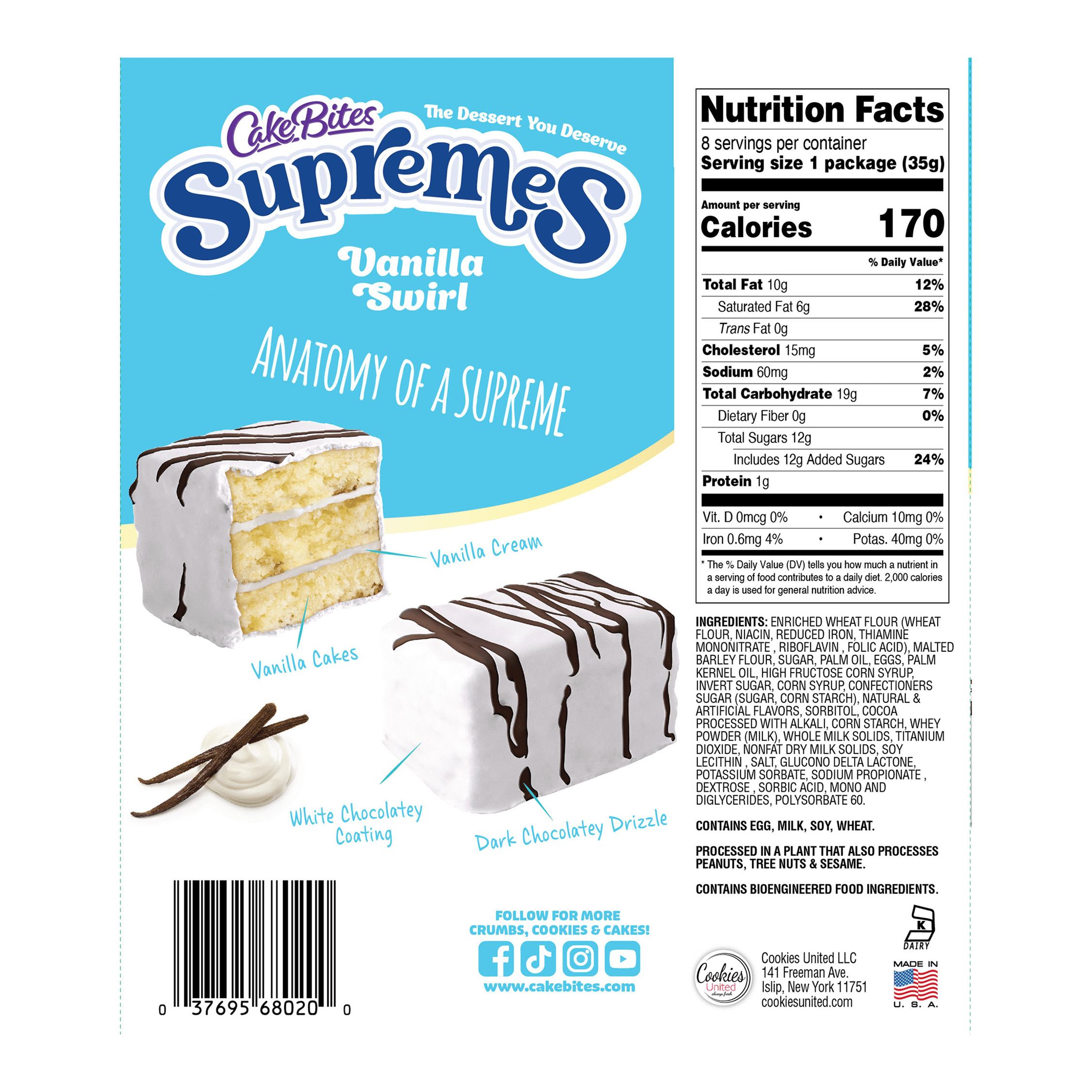 CakeBites Supremes Vanilla Swirl, 8 Mini Cakes, 10oz, Shelf Stable