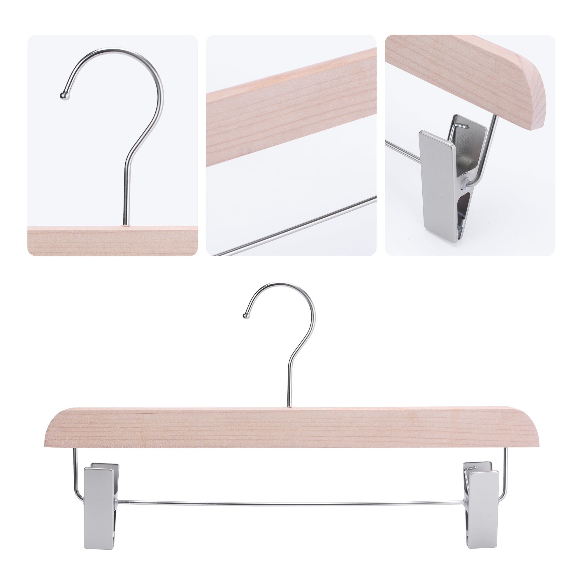 Unique Bargains Wood Hangers with Pinch Clips for Clothing and Pants 10 Pack Silver