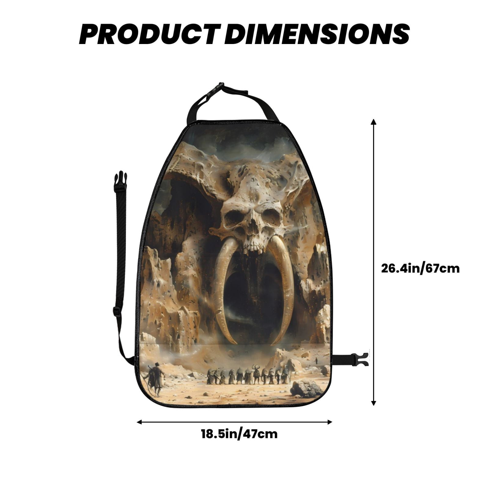Kdxio Ancient Skull Cave Landscape Print 2 Pack Car Kick Mat Seat Cover Back Protector Mat with Pockets for Organizer Backseat Protector and Storage Anti Kick Pad for Vehicles